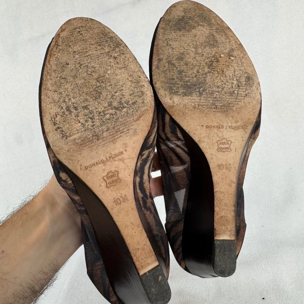 Donald J. Pliner Brown and Black Tiger-Print Wedge Peep-Toe Shoes